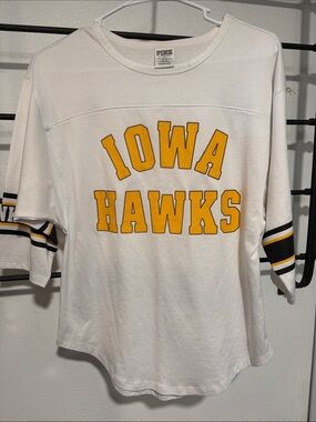 PINK Victoria's Secret White Iowa Hawks Tee with Yellow and Black Details